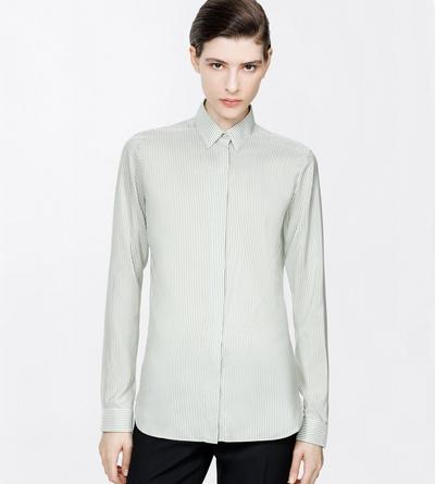 TOM FORD SILK GREEN+OFF WHITE STRIPED SILK SHIRT