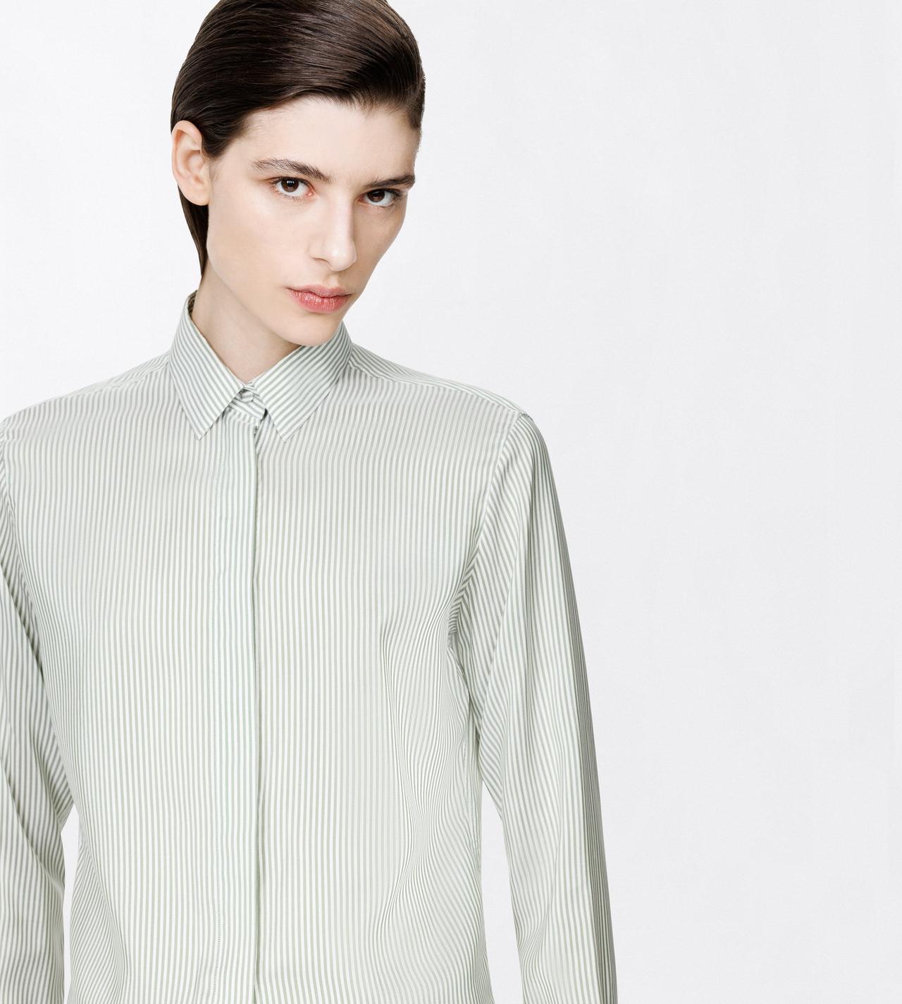 TOM FORD SILK GREEN+OFF WHITE STRIPED SILK SHIRT