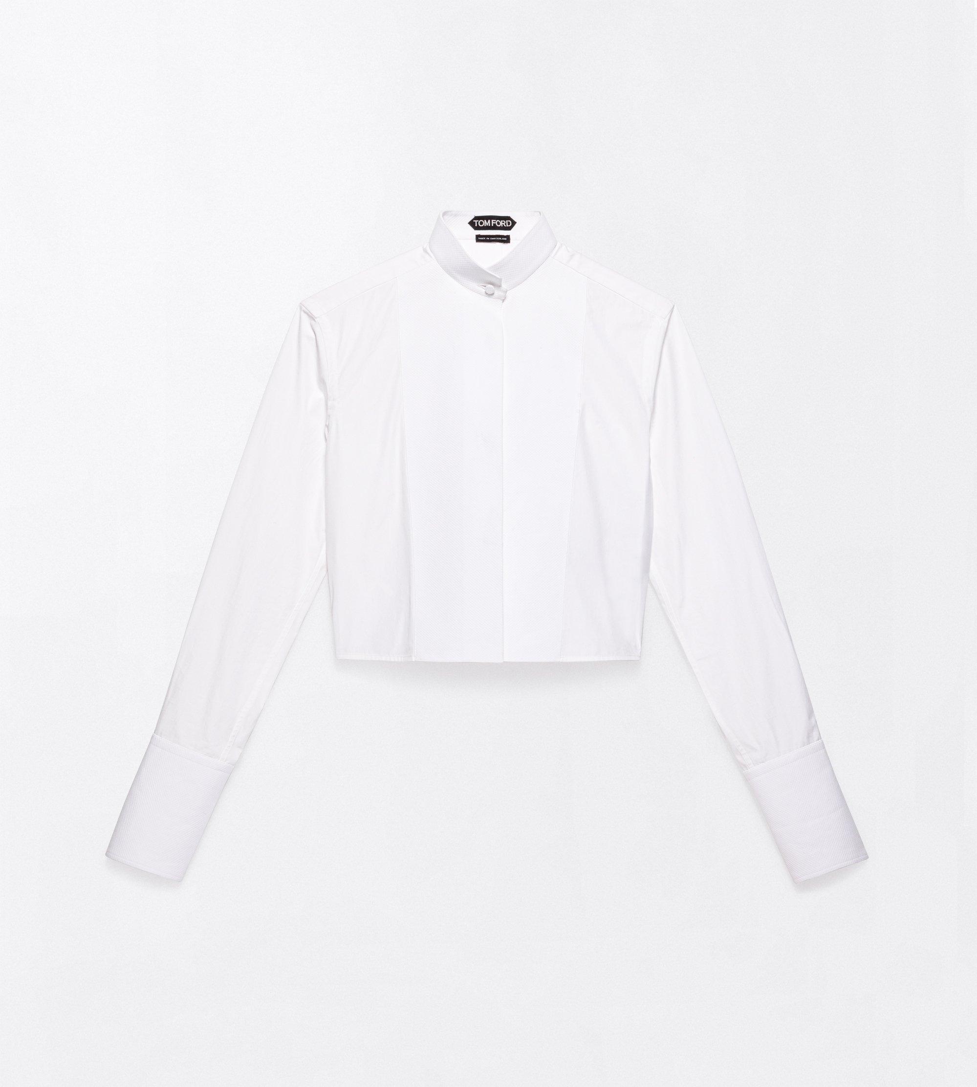 COTTON CROPPED TUXEDO SHIRT WITH OPEN BACK