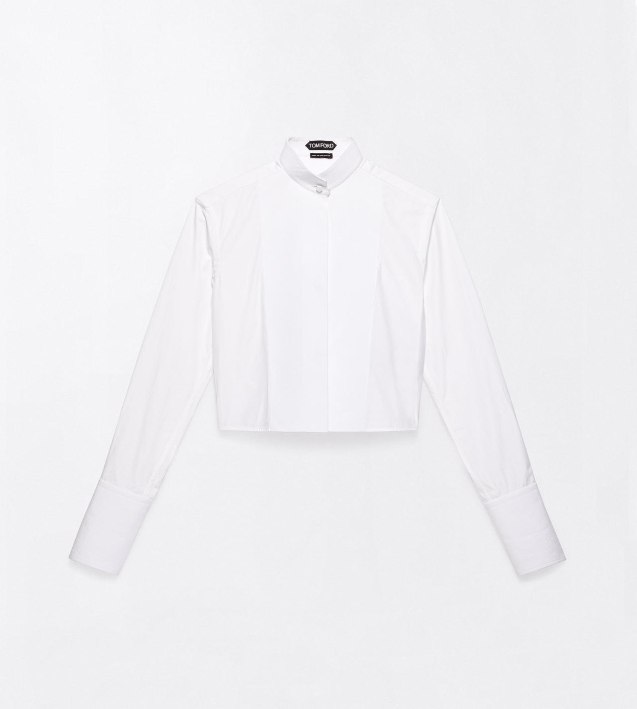 TOM FORD COTTON WHITE COTTON CROPPED TUXEDO SHIRT WITH OPEN BACK