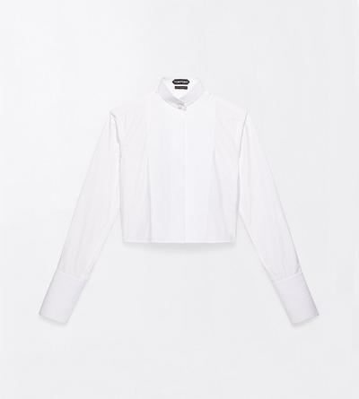TOM FORD COTTON WHITE COTTON CROPPED TUXEDO SHIRT WITH OPEN BACK