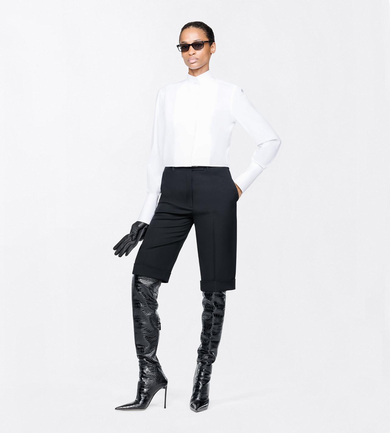 TOM FORD COTTON WHITE COTTON CROPPED TUXEDO SHIRT WITH OPEN BACK
