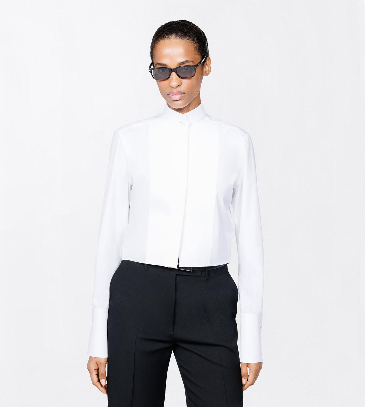 TOM FORD COTTON WHITE COTTON CROPPED TUXEDO SHIRT WITH OPEN BACK