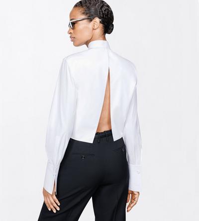 TOM FORD COTTON WHITE COTTON CROPPED TUXEDO SHIRT WITH OPEN BACK