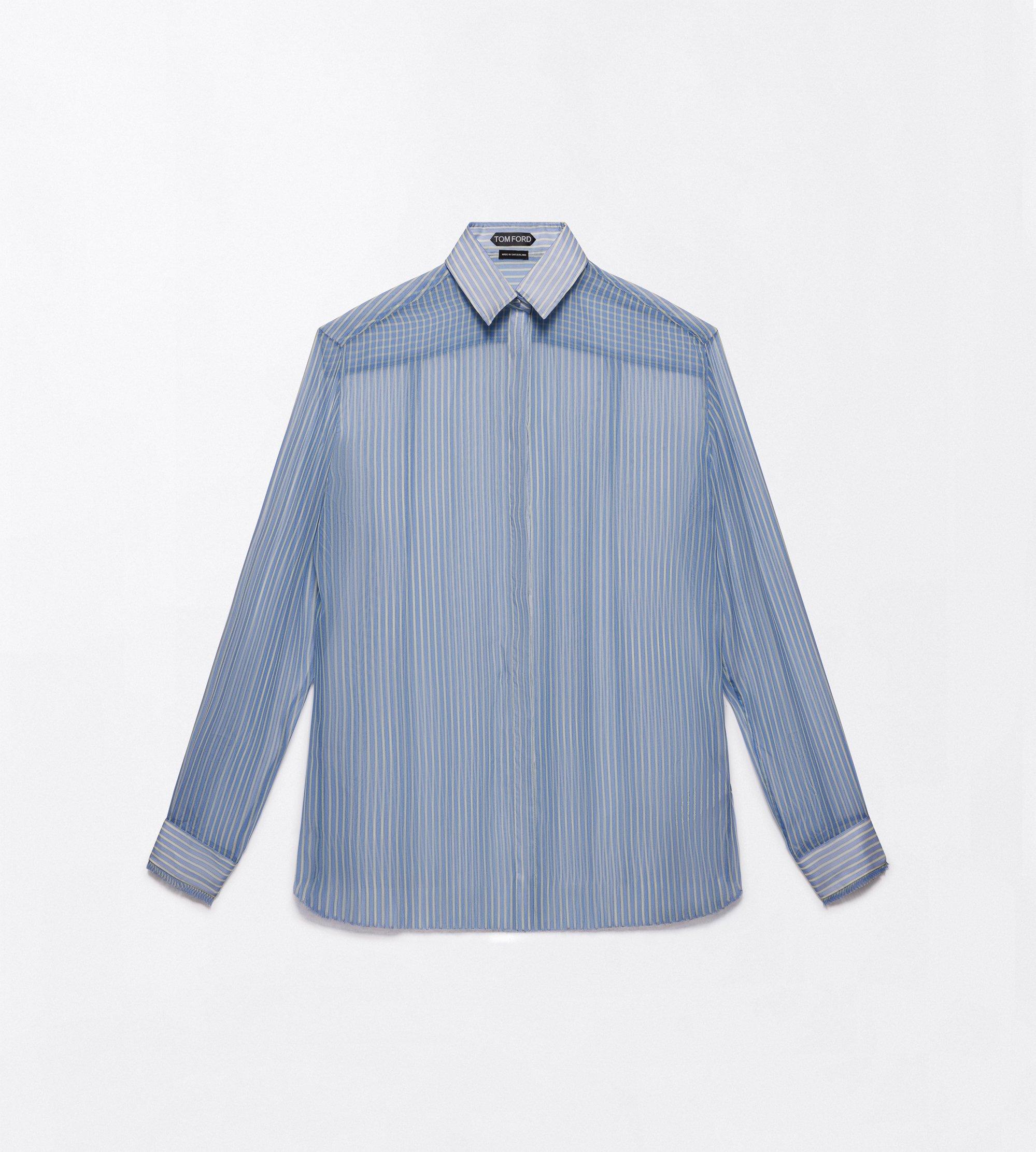 STRIPED SILK CHIFFON BOYFRIEND SHIRT WITH PLISS&Eacute; CUFF
