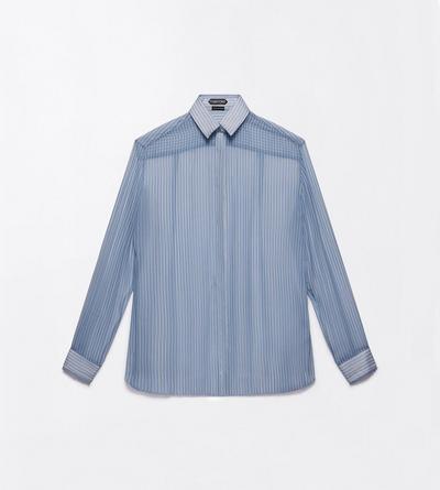 STRIPED SILK CHIFFON BOYFRIEND SHIRT WITH PLISS&Eacute; CUFF