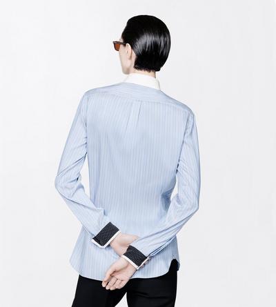 TOM FORD SILK COMBO LIGHT BLUE & WHITE STRIPED SILK SHIRT WITH CONTRAST DETAILS