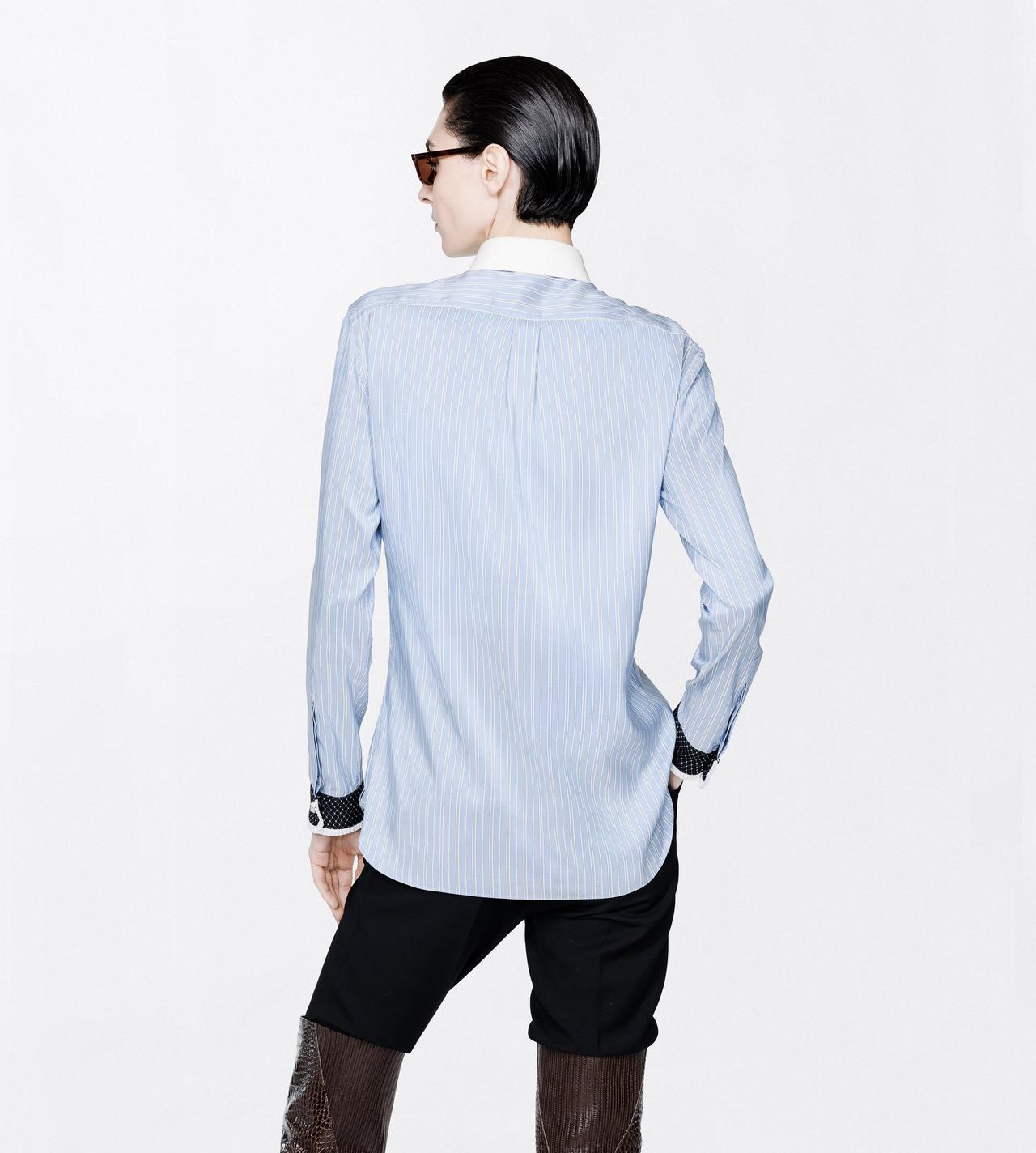 TOM FORD SILK COMBO LIGHT BLUE & WHITE STRIPED SILK SHIRT WITH CONTRAST DETAILS