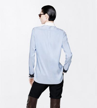 TOM FORD SILK COMBO LIGHT BLUE & WHITE STRIPED SILK SHIRT WITH CONTRAST DETAILS