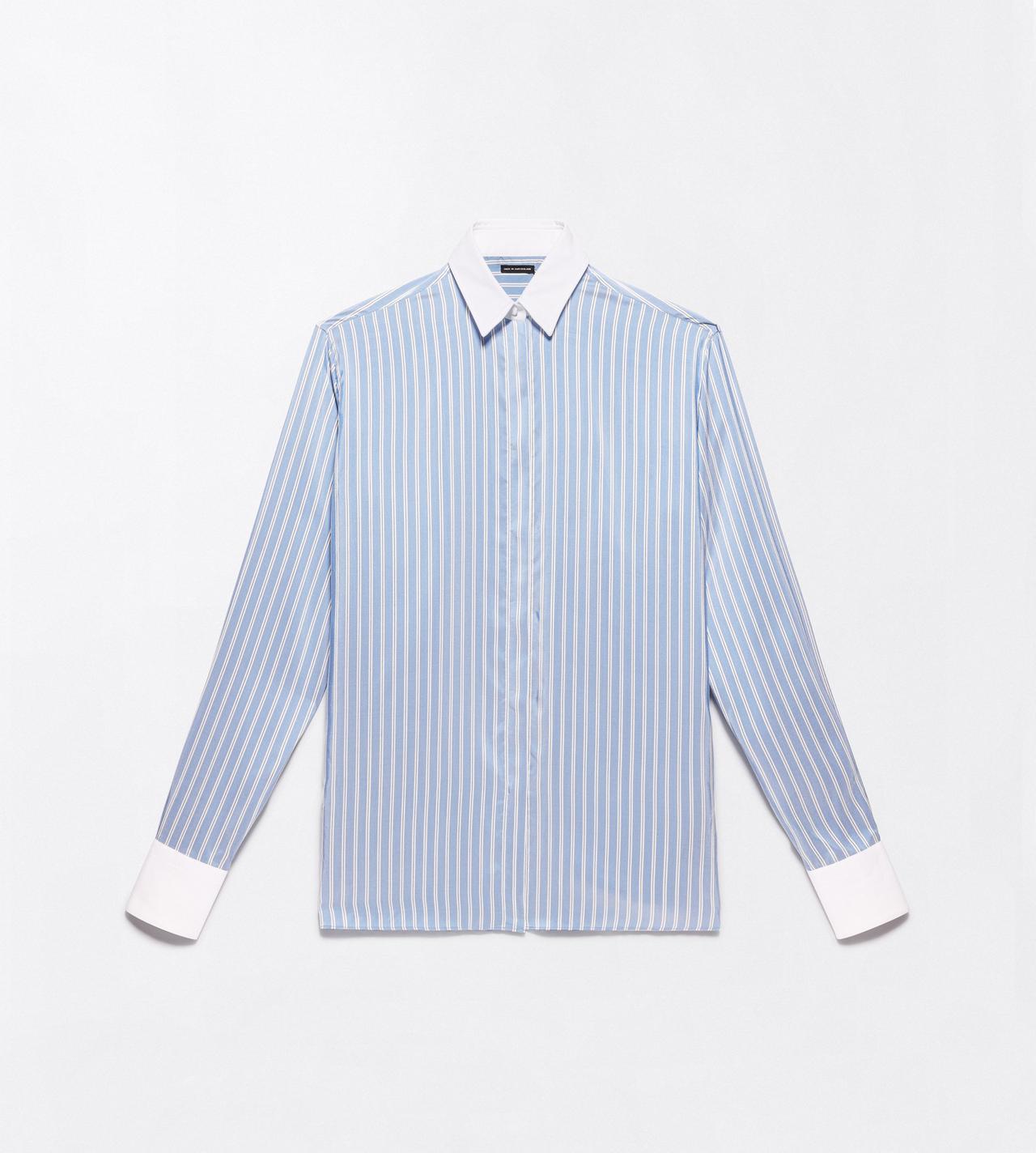 TOM FORD SILK SKY BLUE  OFF WHITE BUSINESS-STRIPE SILK BOYFRIEND SHIRT