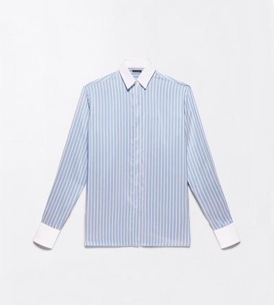 TOM FORD SILK SKY BLUE  OFF WHITE BUSINESS-STRIPE SILK BOYFRIEND SHIRT