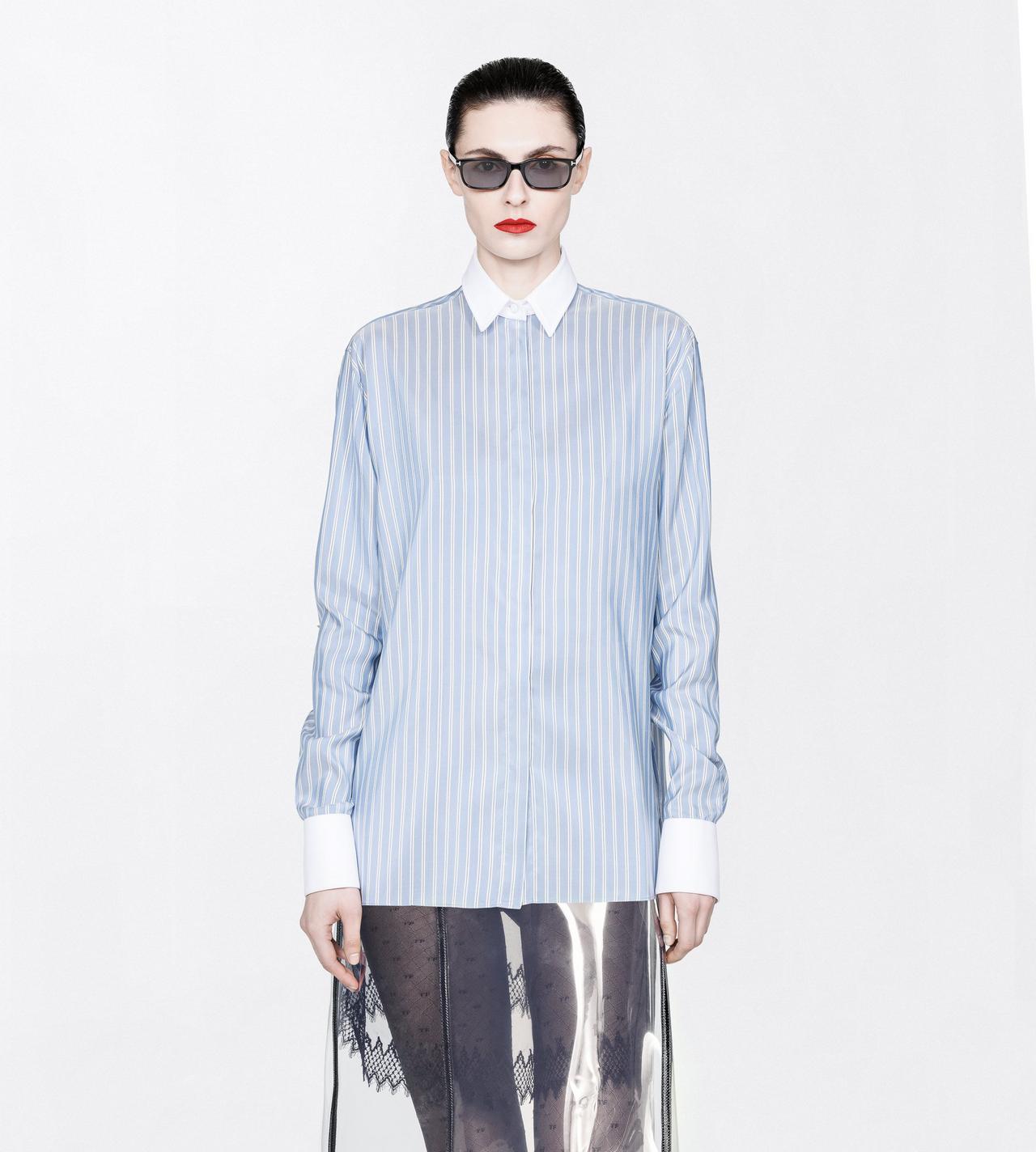 TOM FORD SILK SKY BLUE  OFF WHITE BUSINESS-STRIPE SILK BOYFRIEND SHIRT