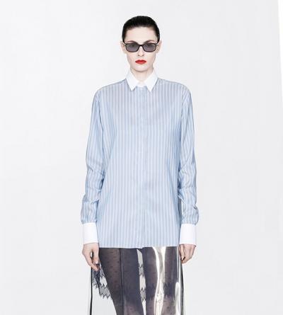 TOM FORD SILK SKY BLUE  OFF WHITE BUSINESS-STRIPE SILK BOYFRIEND SHIRT