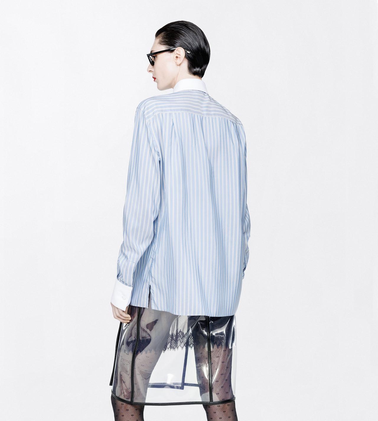 TOM FORD SILK SKY BLUE  OFF WHITE BUSINESS-STRIPE SILK BOYFRIEND SHIRT