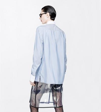 TOM FORD SILK SKY BLUE  OFF WHITE BUSINESS-STRIPE SILK BOYFRIEND SHIRT