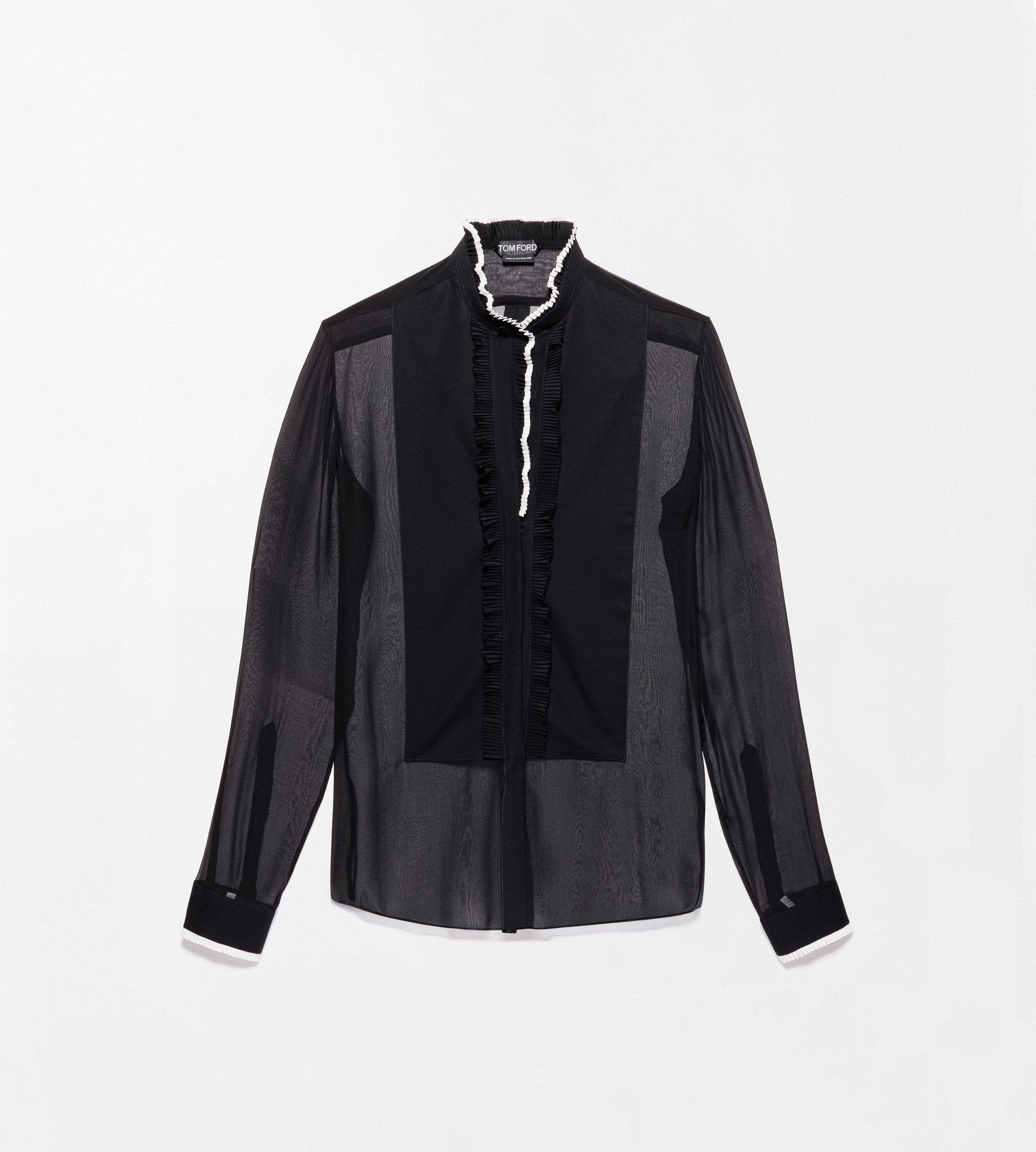 CHEMISE DE SMOKING COUPE CLASSIQUE EN MOUSSELINE DE SOIE &Agrave; D&Eacute;TAILS PLISS&Eacute;S