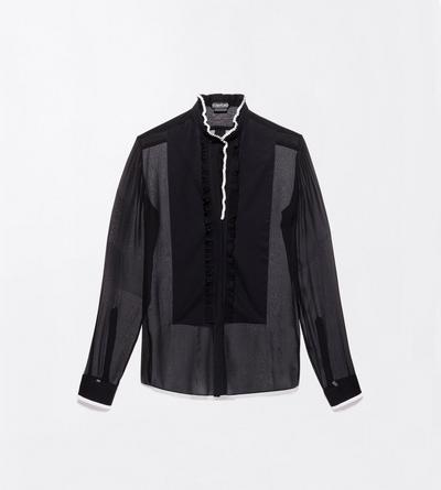 TOM FORD SILK BLACK CHEMISE DE SMOKING COUPE CLASSIQUE EN MOUSSELINE DE SOIE &Agrave; D&Eacute;TAILS PLISS&Eacute;S
