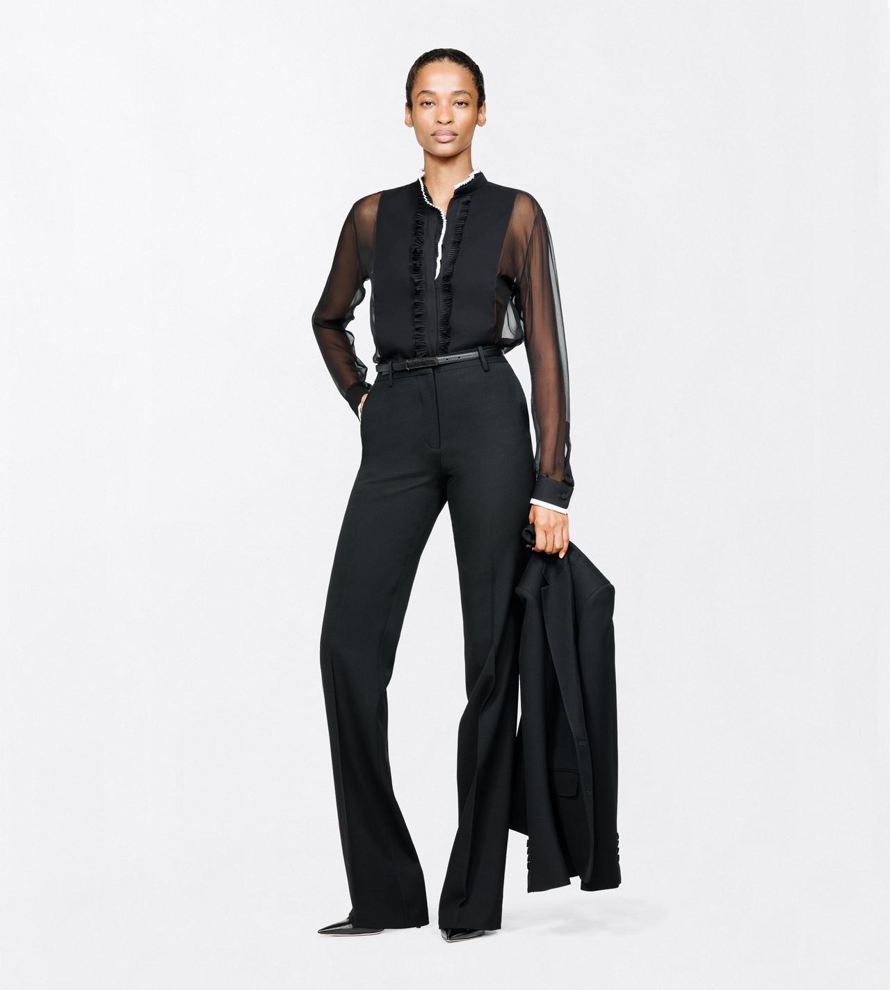 TOM FORD SILK BLACK CHEMISE DE SMOKING COUPE CLASSIQUE EN MOUSSELINE DE SOIE &Agrave; D&Eacute;TAILS PLISS&Eacute;S