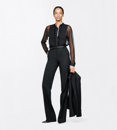 TOM FORD SILK BLACK CHEMISE DE SMOKING COUPE CLASSIQUE EN MOUSSELINE DE SOIE &Agrave; D&Eacute;TAILS PLISS&Eacute;S