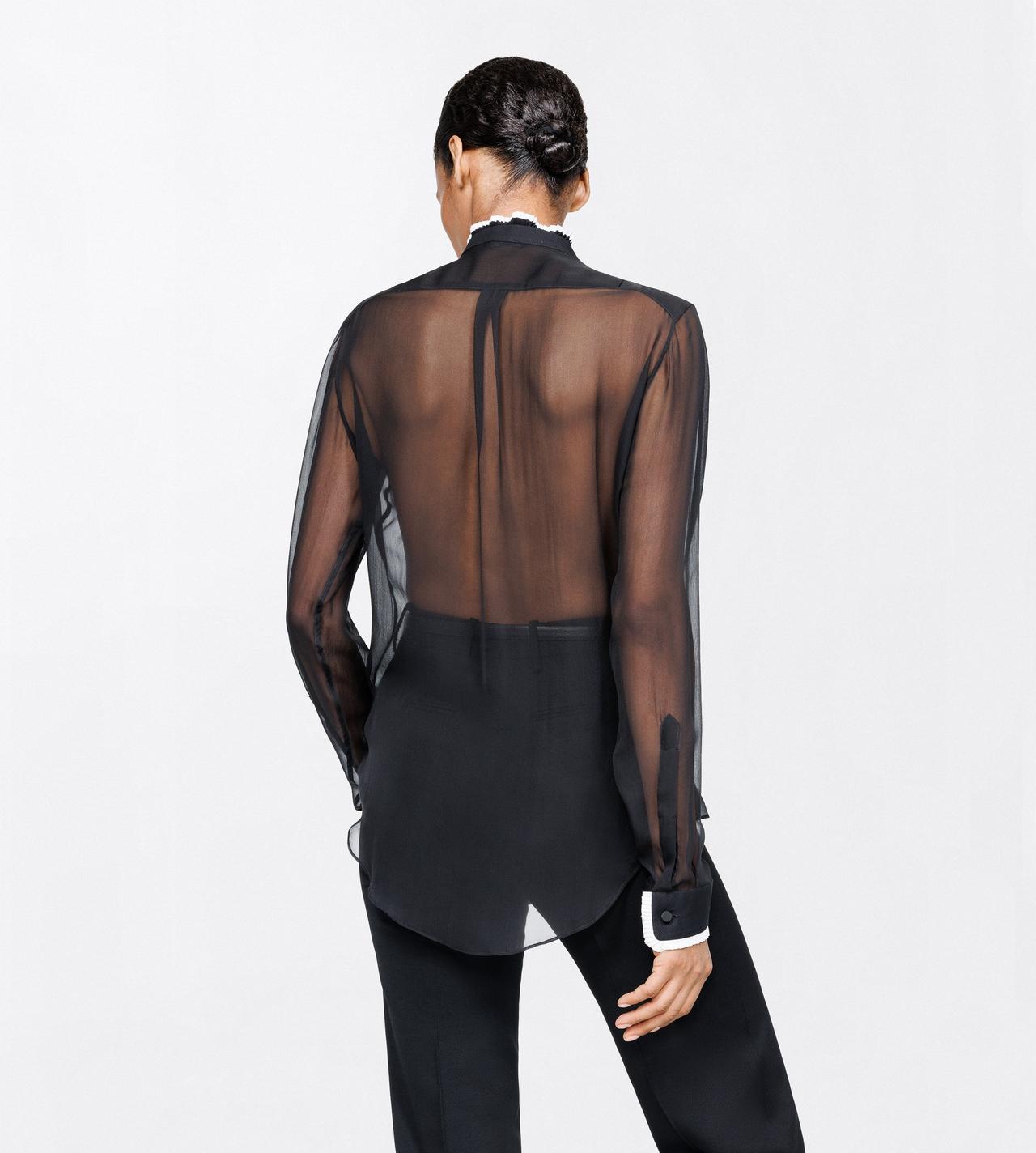 TOM FORD SILK BLACK CHEMISE DE SMOKING COUPE CLASSIQUE EN MOUSSELINE DE SOIE &Agrave; D&Eacute;TAILS PLISS&Eacute;S