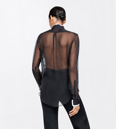 TOM FORD SILK BLACK CHEMISE DE SMOKING COUPE CLASSIQUE EN MOUSSELINE DE SOIE &Agrave; D&Eacute;TAILS PLISS&Eacute;S