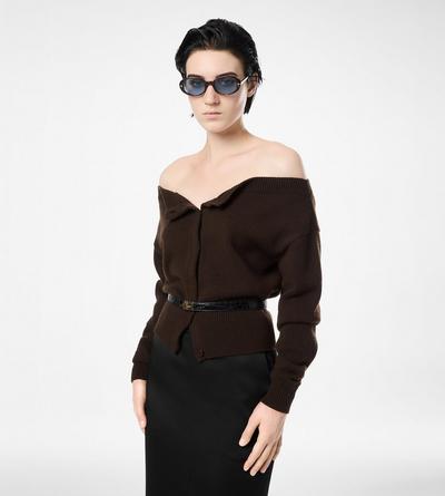 SOFT CASHMERE OPEN-NECK SHRUNKEN CARDIGAN image number 3