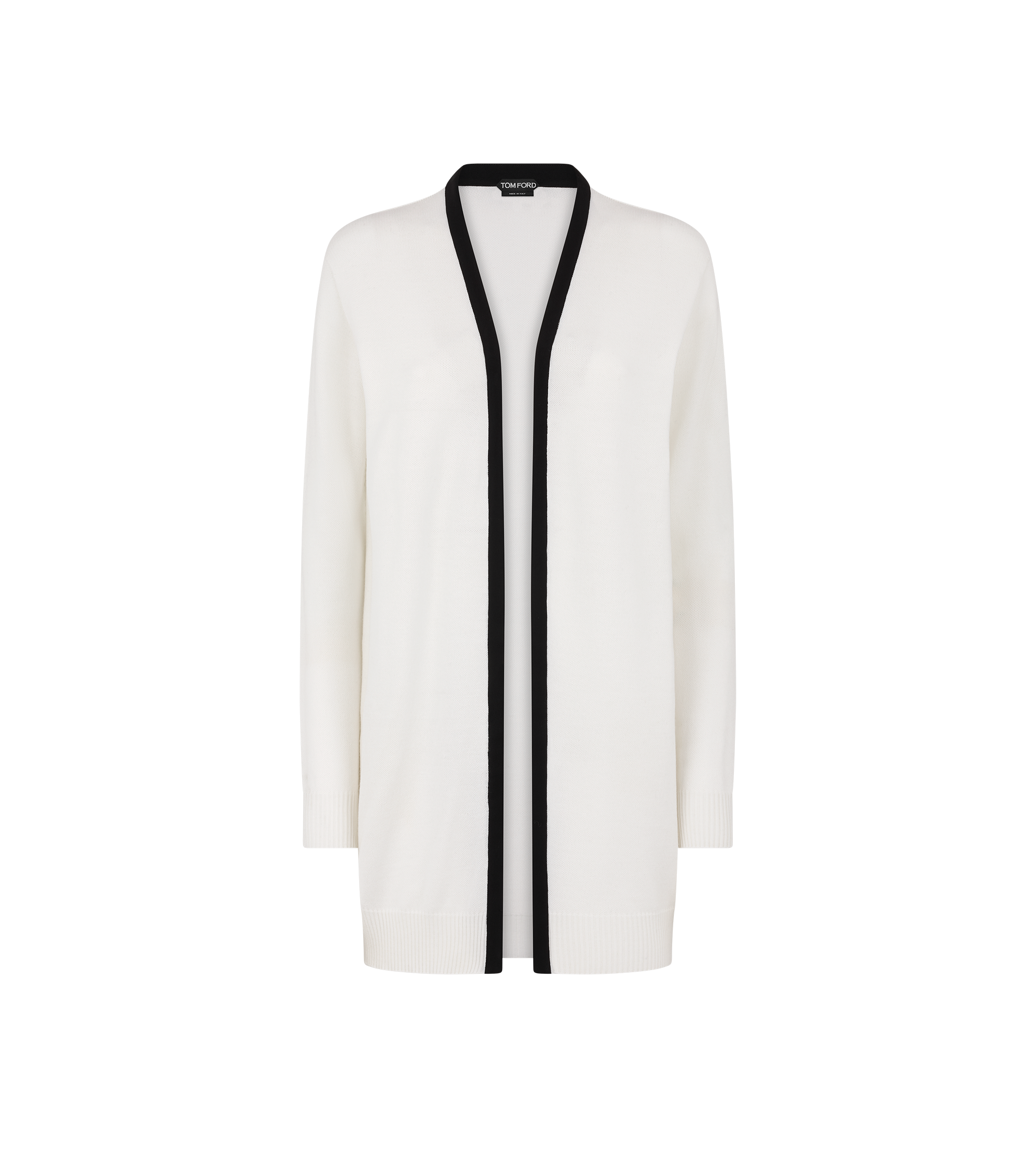 MERINO PIQUE MID-LENGTH OPEN CARDIGAN WITH SATIN TRIMS