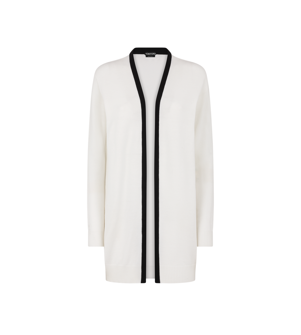 MERINO PIQUE MID-LENGTH OPEN CARDIGAN WITH SATIN TRIMS image number 0