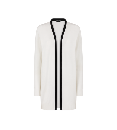 MERINO PIQUE MID-LENGTH OPEN CARDIGAN WITH SATIN TRIMS image number 0