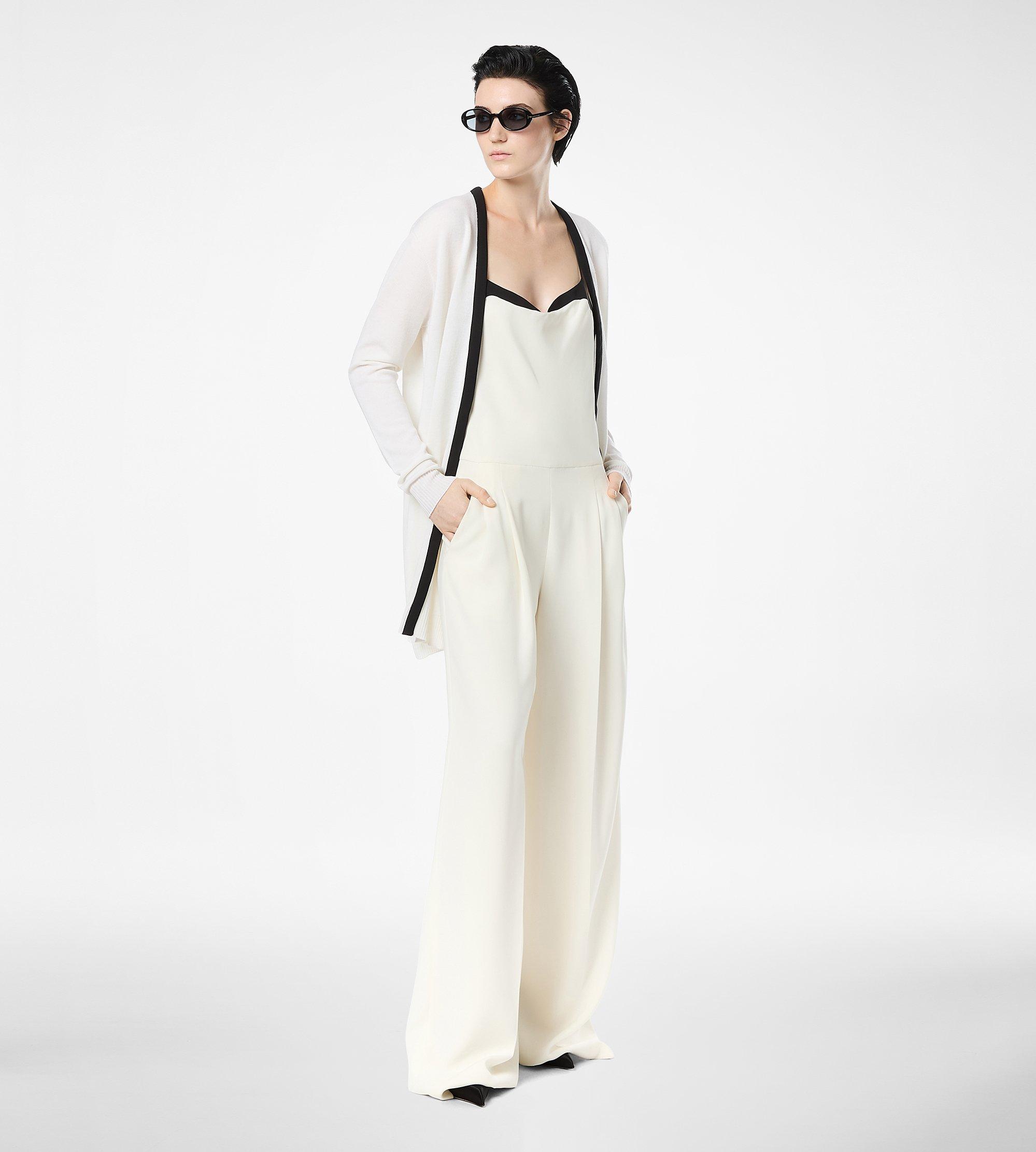 MERINO PIQUE MID-LENGTH OPEN CARDIGAN WITH SATIN TRIMS