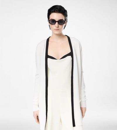 MERINO PIQUE MID-LENGTH OPEN CARDIGAN WITH SATIN TRIMS image number 3
