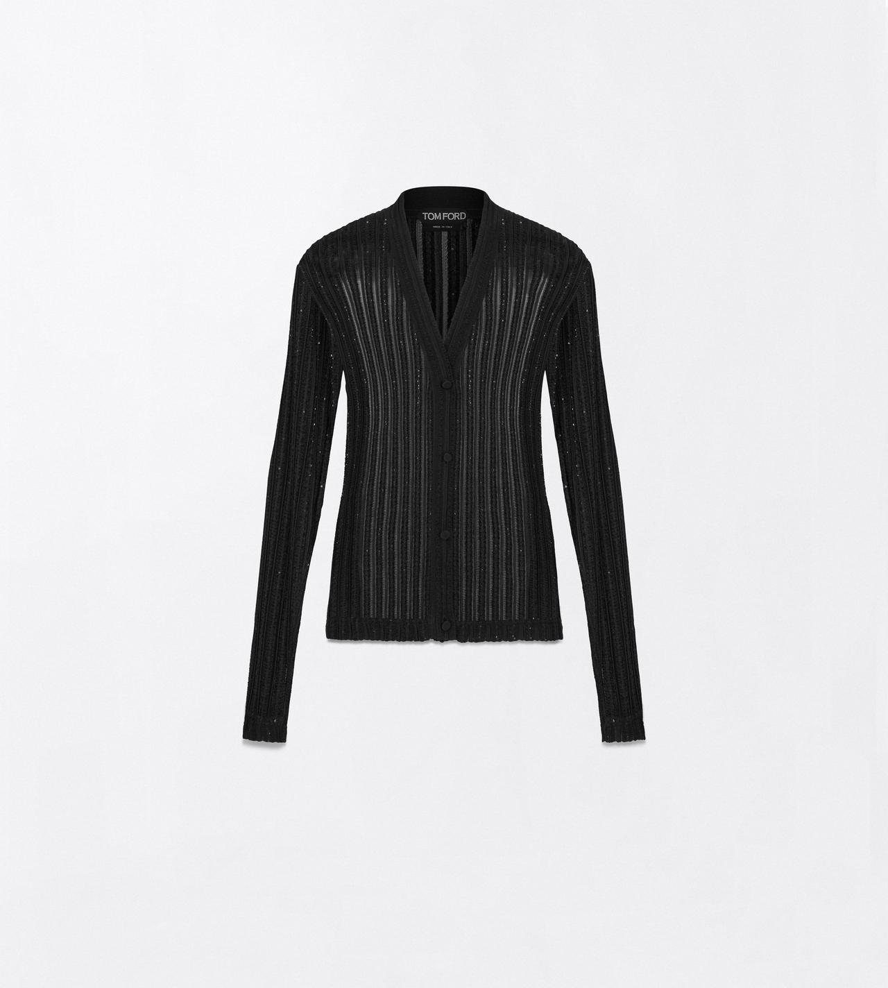TOM FORD VELVET BLACK SHEER VELVET WITH MICRO SEQUINS RELAXED EVENING CARDIGAN