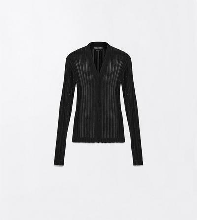 TOM FORD VELVET BLACK SHEER VELVET WITH MICRO SEQUINS RELAXED EVENING CARDIGAN