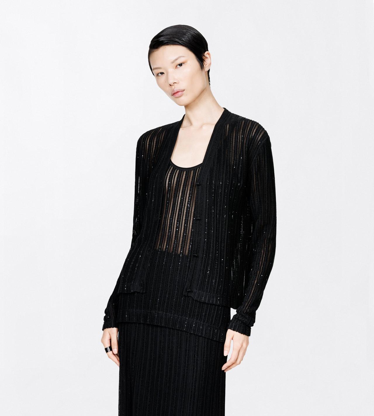 TOM FORD VELVET BLACK SHEER VELVET WITH MICRO SEQUINS RELAXED EVENING CARDIGAN