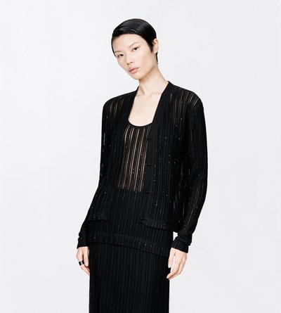 TOM FORD VELVET BLACK SHEER VELVET WITH MICRO SEQUINS RELAXED EVENING CARDIGAN