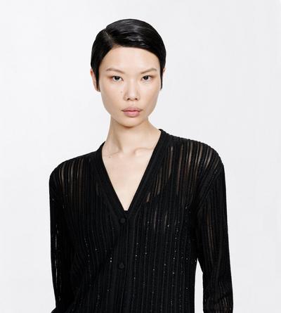 TOM FORD VELVET BLACK SHEER VELVET WITH MICRO SEQUINS RELAXED EVENING CARDIGAN