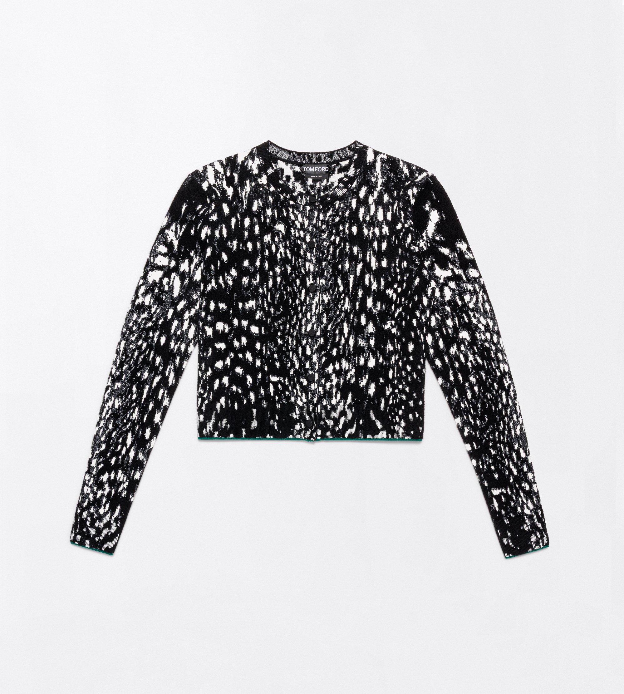 LYNX JACQUARD VELVET CREWNECK CARDIGAN