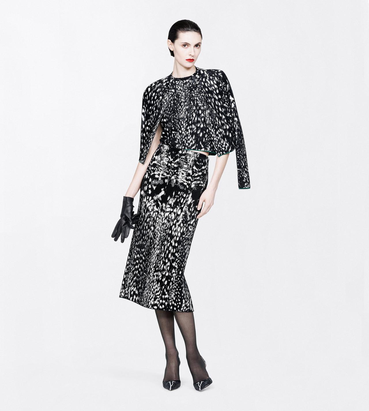 TOM FORD VELVET BLACK&WHITE + GREEN LYNX JACQUARD VELVET CREWNECK CARDIGAN