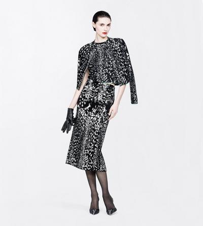 TOM FORD VELVET BLACK&WHITE + GREEN LYNX JACQUARD VELVET CREWNECK CARDIGAN