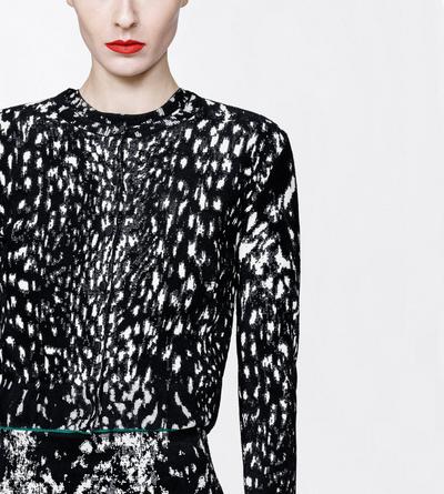 TOM FORD VELVET BLACK&WHITE + GREEN LYNX JACQUARD VELVET CREWNECK CARDIGAN