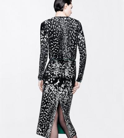 TOM FORD VELVET BLACK&WHITE + GREEN LYNX JACQUARD VELVET CREWNECK CARDIGAN