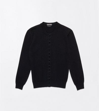 TOM FORD CASHMERE BLACK VINTAGE WASHED CASHMERE CREWNECK CARDIGAN