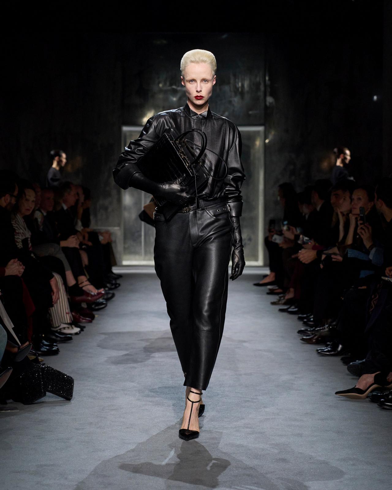 FRENCH PLONGE LEATHER TUXEDO SHIRT image number 1