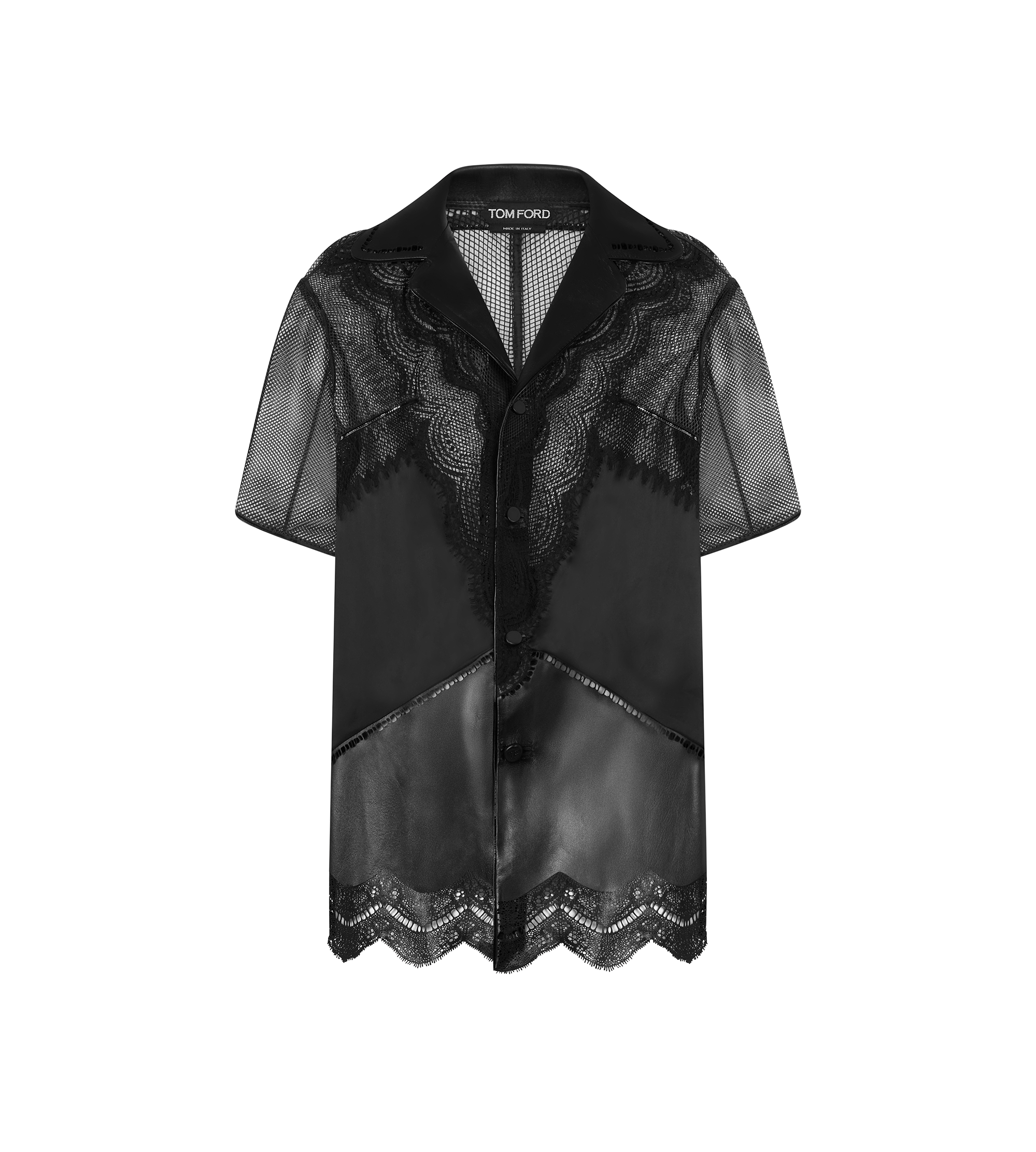 LEATHER AND LACE SHORT SLEEVE PAJAMA SHIRT