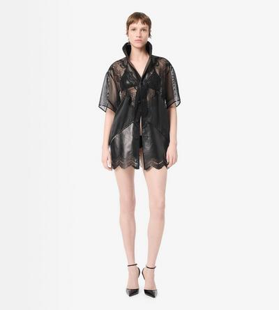 TOM FORD LEATHER BLACK CAMISA DE PIJAMA DE MANGA CORTA DE PIEL Y ENCAJE
