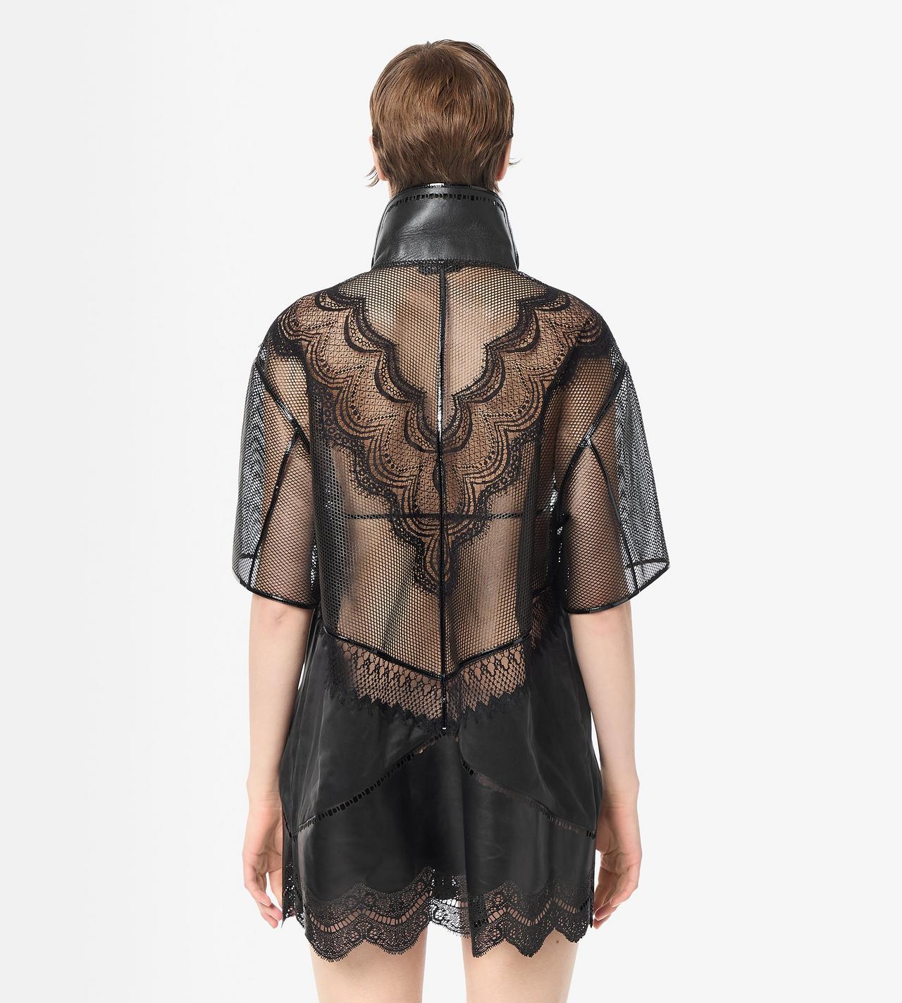 TOM FORD LEATHER BLACK CAMISA DE PIJAMA DE MANGA CORTA DE PIEL Y ENCAJE