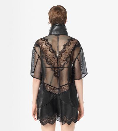 TOM FORD LEATHER BLACK CAMISA DE PIJAMA DE MANGA CORTA DE PIEL Y ENCAJE