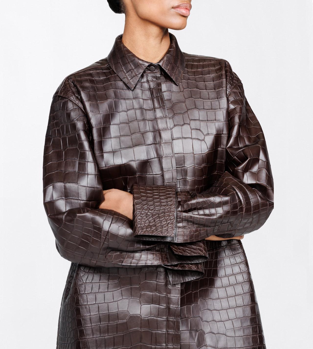 TOM FORD LEATHER DARK CHOCOLATE EXOTIC PRINTED LEATHER OVERSIZED SHIRT