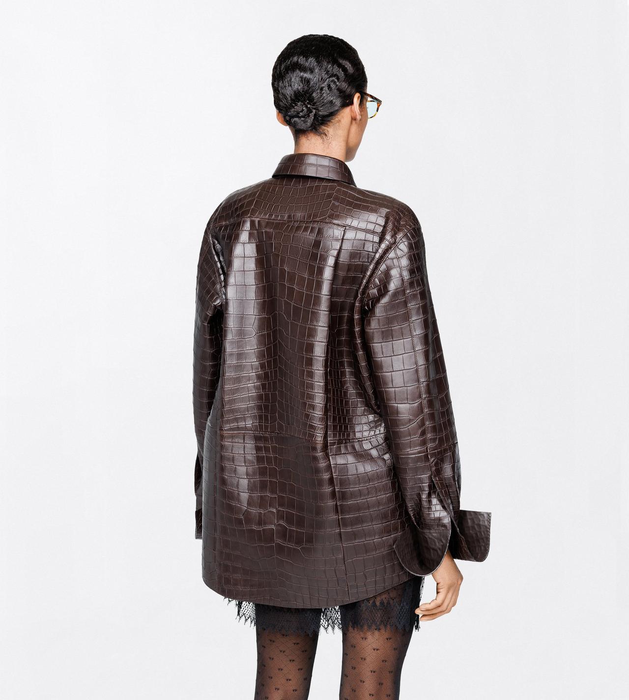 TOM FORD LEATHER DARK CHOCOLATE EXOTIC PRINTED LEATHER OVERSIZED SHIRT