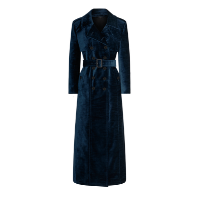 SLUBBED VELVET LONG TRENCH COAT image number 0